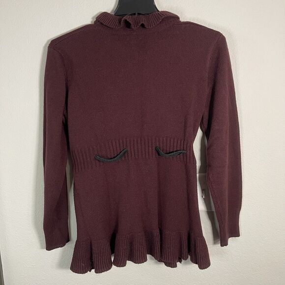 ELLE WOMENS SWEATER Dark MAROON RED SIZE XL Black ROPE TIE FRONT KNIT HOLIDAY - Picture 6 of 8
